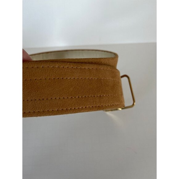 Vintage Women\'s ROSS Belts Tan Suede Leather Brass Rectangle Buckle Size 12 main image 5